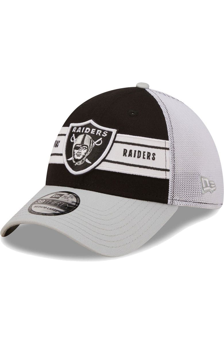 New Era Men's New Era Black/Gray Las Vegas Raiders Team Banded 39THIRTY Flex Hat, Main, color, 