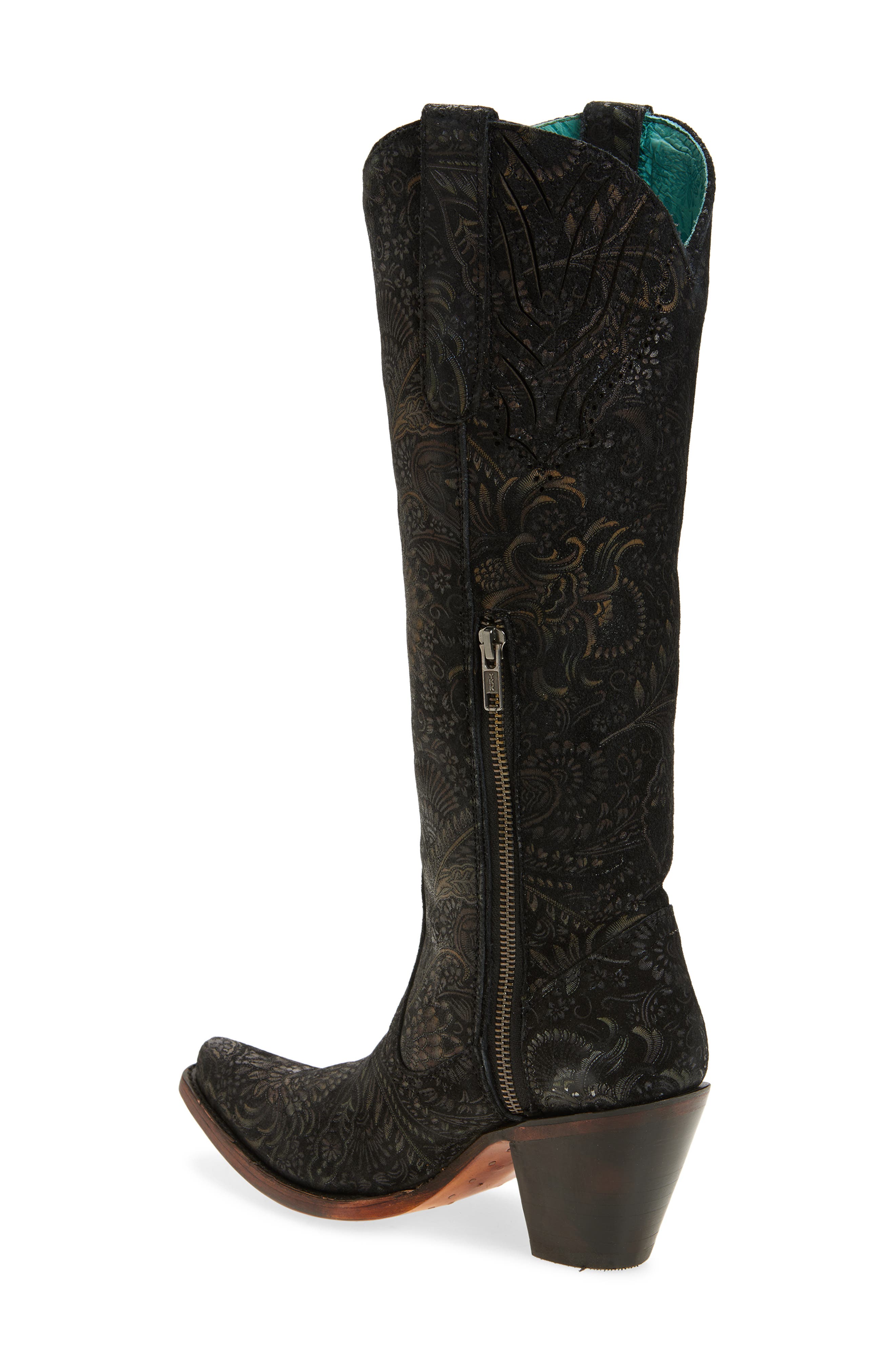 CORRAL Floral Knee High Western Boot, Alternate, color, Black/ Gold
