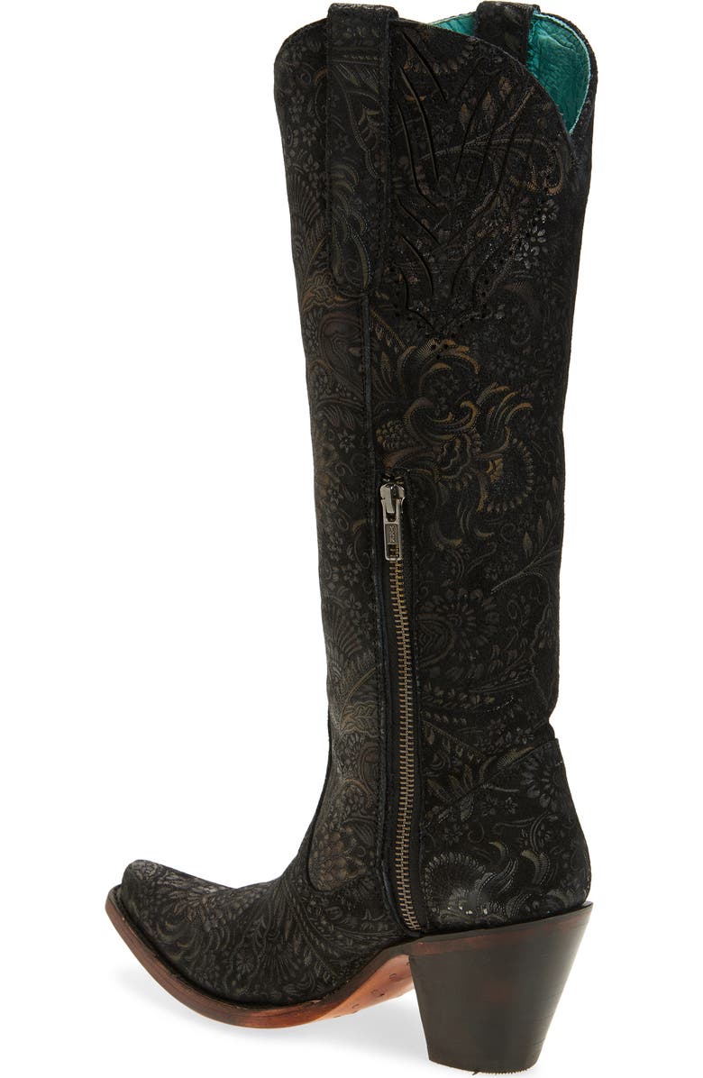CORRAL Floral Knee High Western Boot, Alternate, color, Black/ Gold