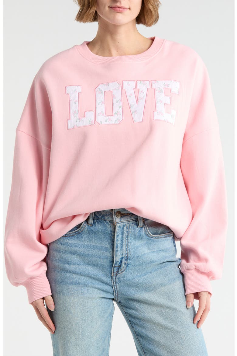 Ditsy Love Fleece Sweatshirt, Main, color, LIGHT PINK