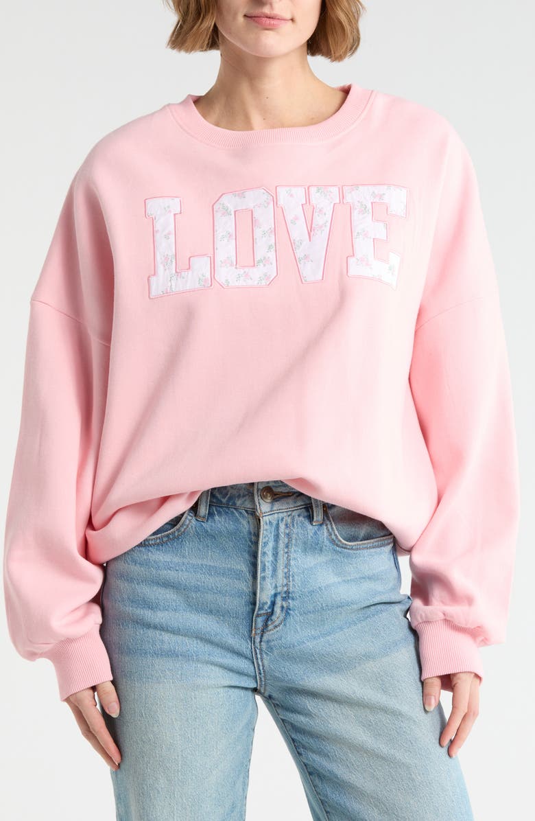 Ripple Junction Ditsy Love Fleece Sweatshirt, Main, color, Light Pink