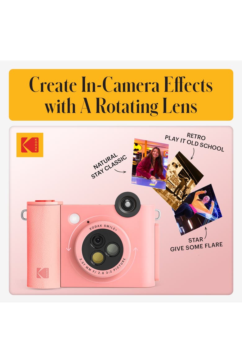 Smile+ Wireless 2x3 Digital Instant Print Camera with Effect Lenses & Zink Technology, Alternate, color, Pink