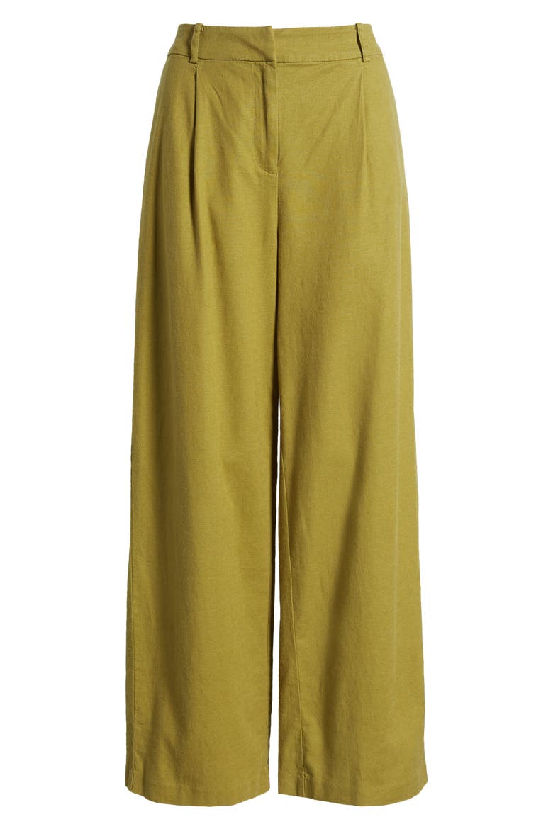 Wide Leg Linen Blend Pants, Alternate, color, OLIVE EYES