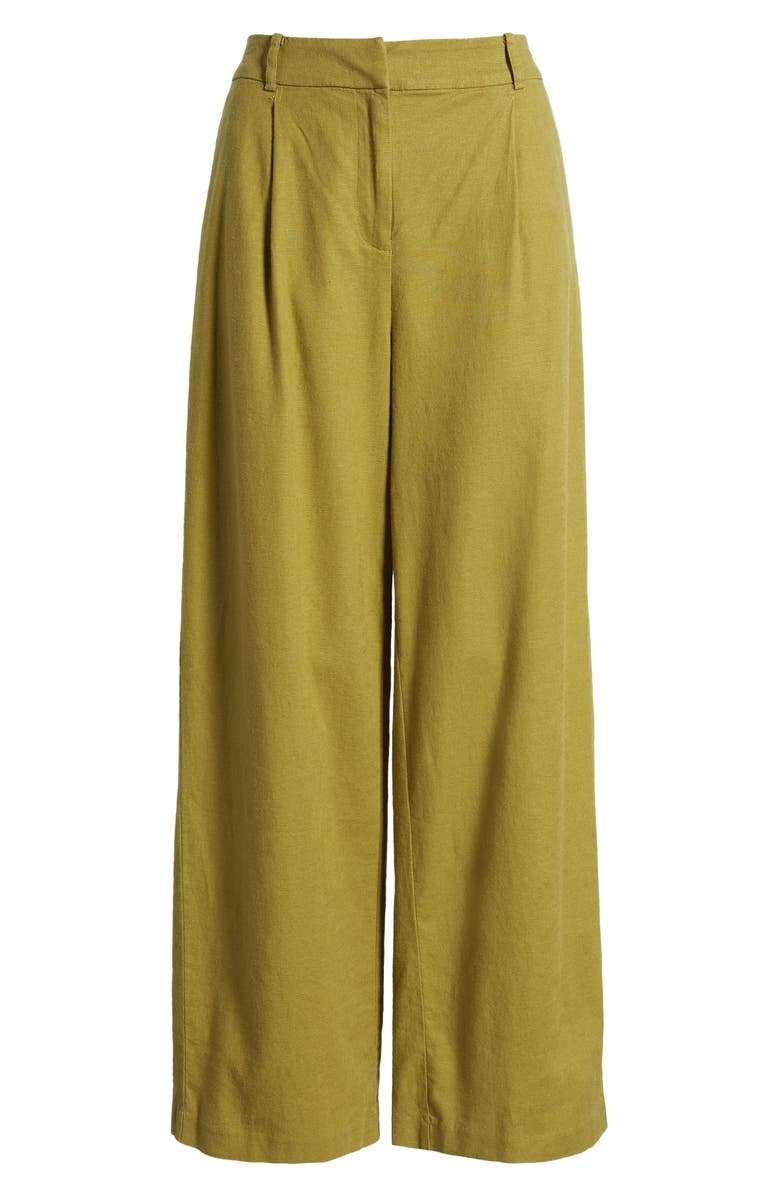 Open Edit Wide Leg Linen Blend Pants, Alternate, color, Olive Eyes