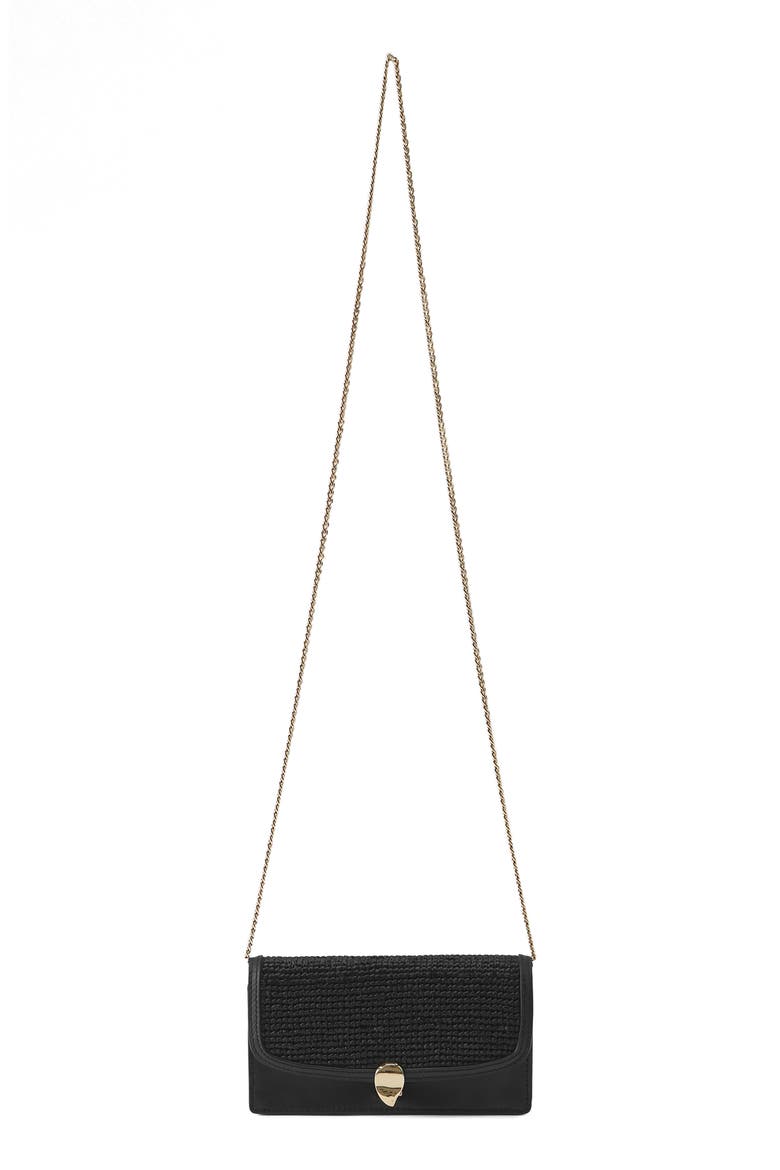 Adelia Raffia Trim Leather Wallet, Alternate, color, BLACK/ CHARCOAL