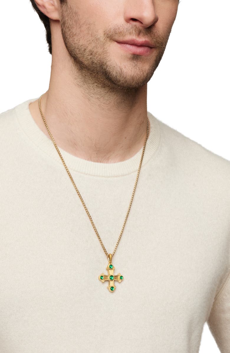 David Yurman Shipwreck Cross Amulet in 18K Yellow Gold with Gems, Alternate, color, 18K Yellow Gold/ Emerald