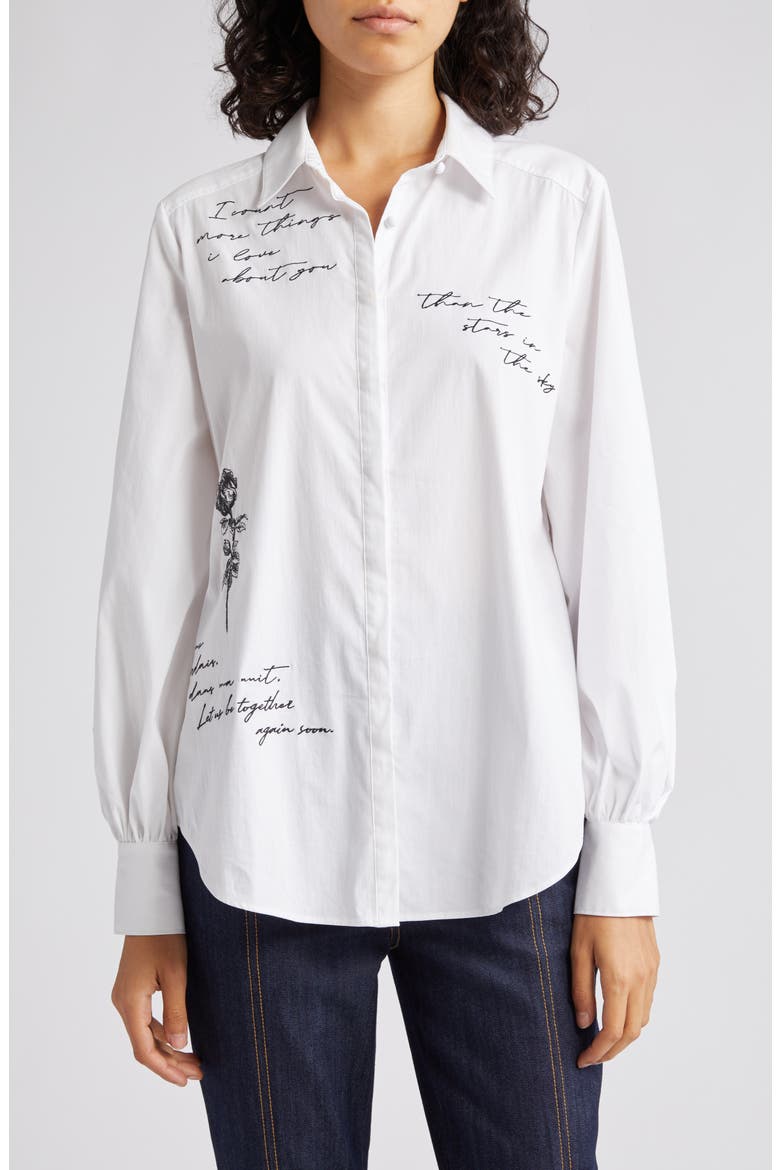 Kandice Mon Amour Embroidered Woven Shirt, Main, color, WHITE/ BLACK