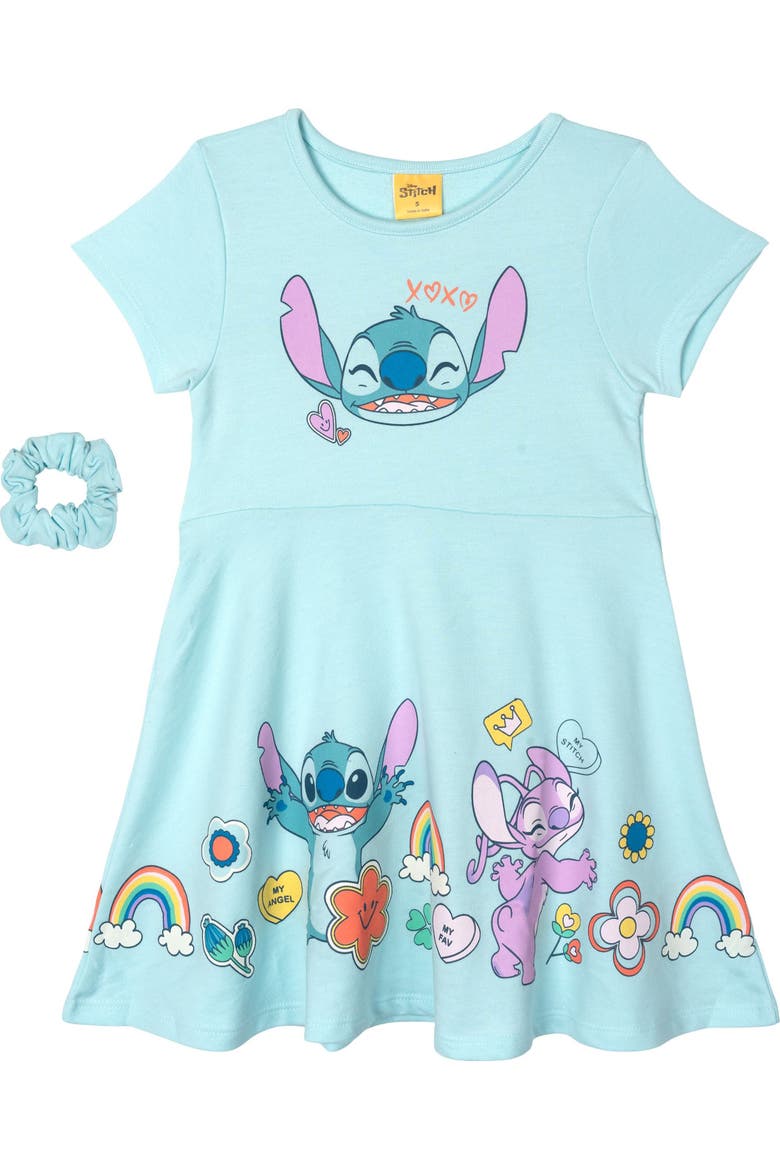 Lilo & Stitch Skater Dress and Scrunchie Set, Main, color, Stitch Angel Blue