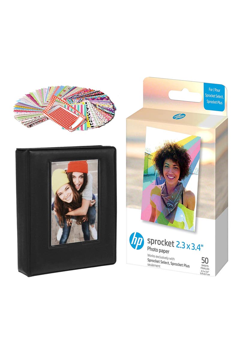 HP Sprocket 2.3 x 3.4 Zink Photo Paper (50 Sheets), with Bundle, Main, color, White
