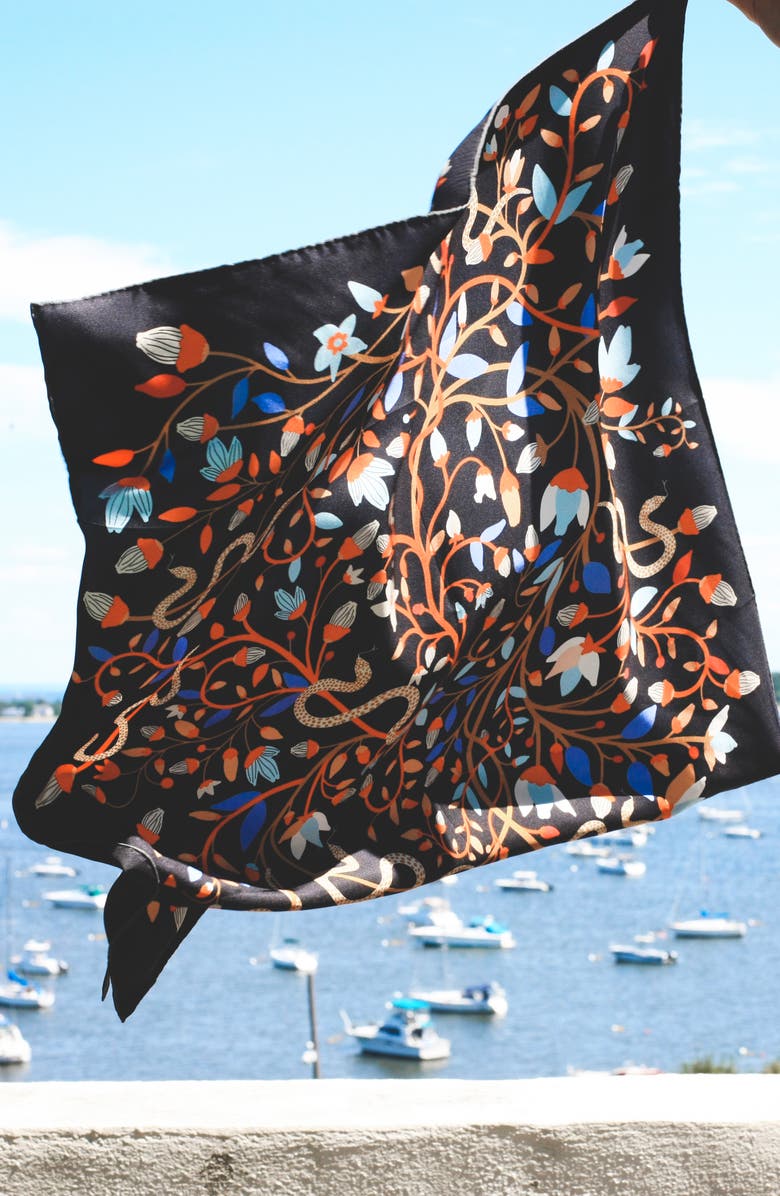 Jessie Zhao New York Double Sided Silk Scarf Of Night's Enchanted Garden, Alternate, color,