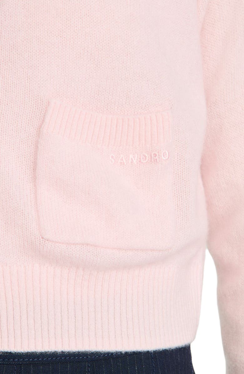 SANDRO Cropped cashmere wool cardigan, Alternate, color, Light Pink