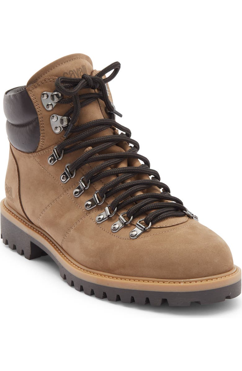Roberto Cavalli Braises Hiking Boot, Main, color, Leather Taupe/ Dark Brown