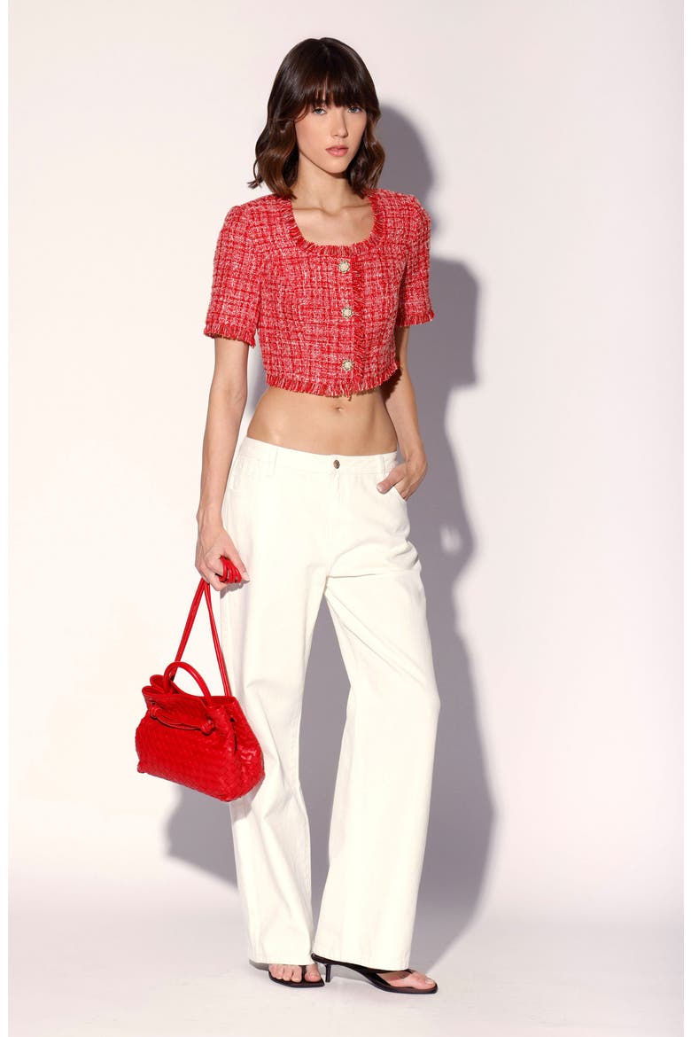 Rita Short Sleeve Cropped Tweed Top, Alternate, color, CHERRY TWEED
