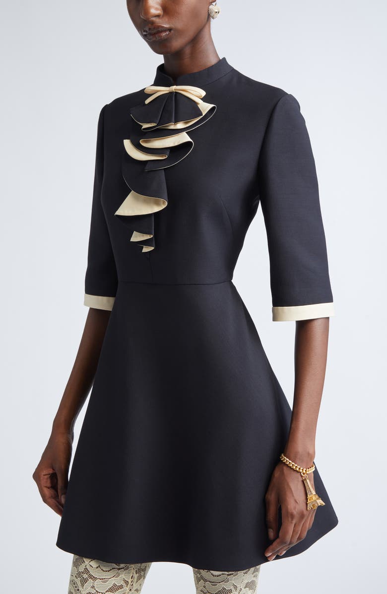 Valentino Garavani Solid Bow Ruffle Crepe Couture, Alternate, color, Black/ Light Hazelnut