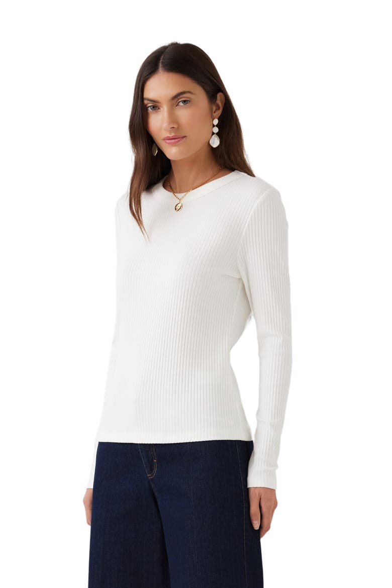 Ribbed Long Sleeve Top, Alternate, color, OFF WHITE