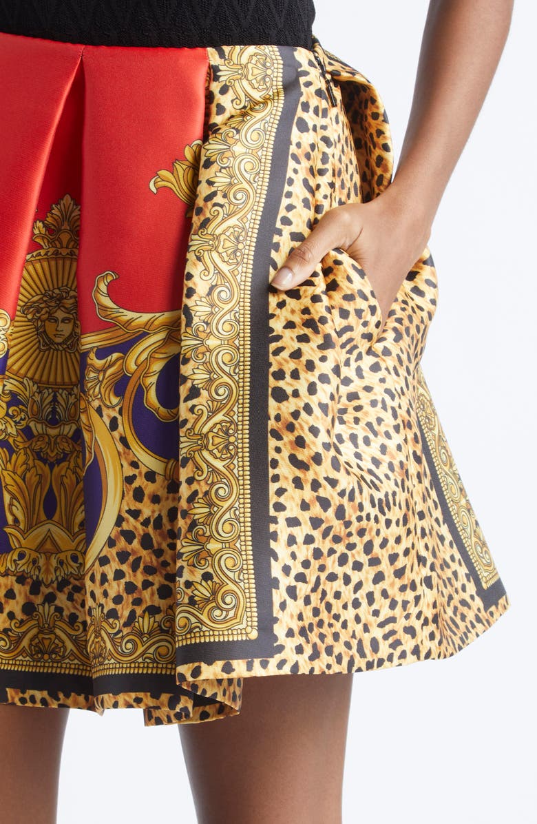Versace Duchess Cheetah Barocco Pleated Silk Blend Skirt, Alternate, color, Scarlet Ultramarine