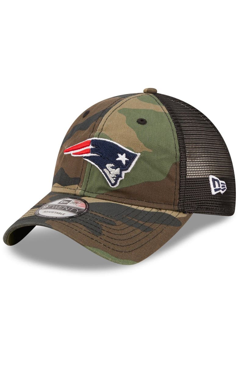 New Era Men's New Era Camo/Black New England Patriots Basic 9TWENTY Trucker Snapback Hat, Main, color,