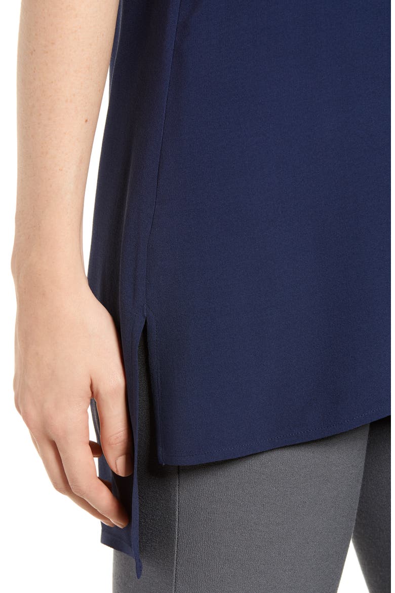 Silk Crepe Bateau Neck Shell, Alternate, color, MIDNIGHT