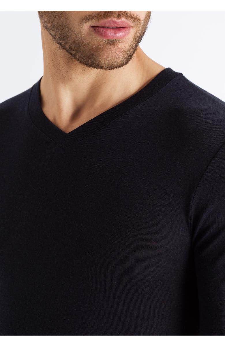 Hanro Silk Cashmere Short Sleeve Shirt, Alternate, color, Black