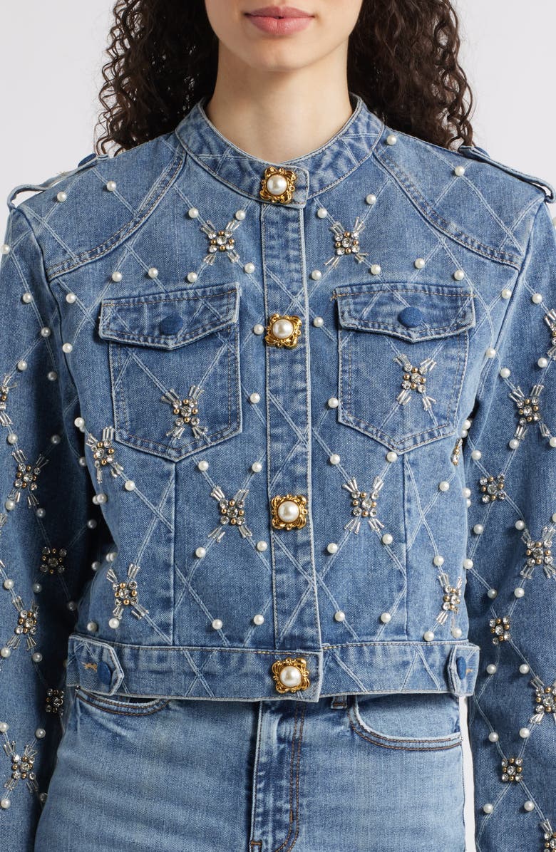 NIKKI LUND Leyana Embellished Denim Jacket, Alternate, color, Blue