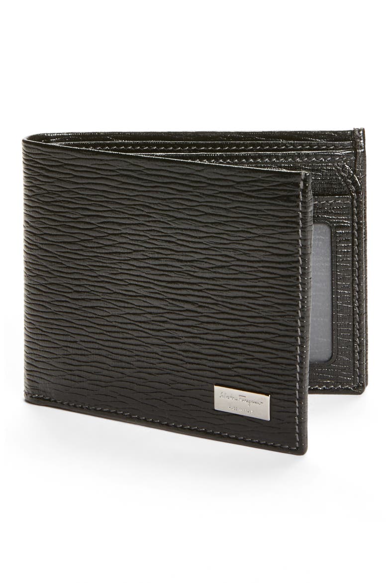Stamped Calfskin Leather Wallet, Alternate, color, BLACK