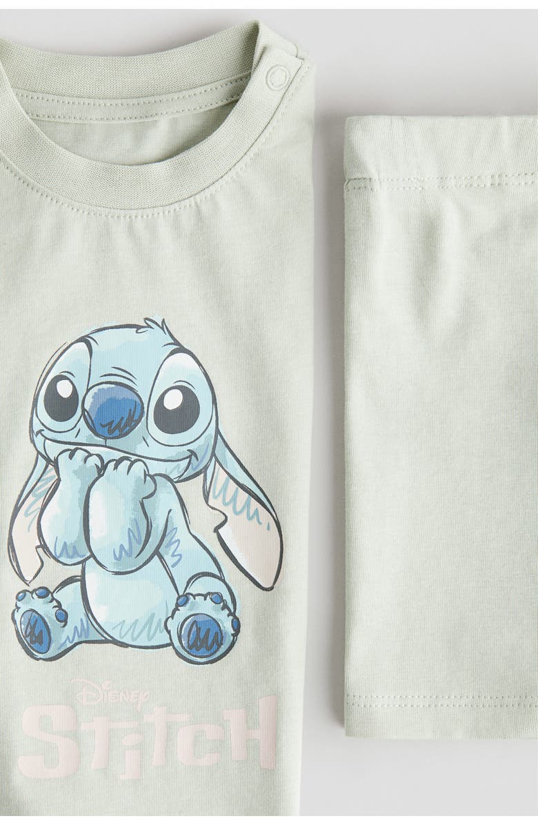 H&M 2-piece Printed Cotton Set, Alternate, color, Dusty Green/Lilo & Stitch