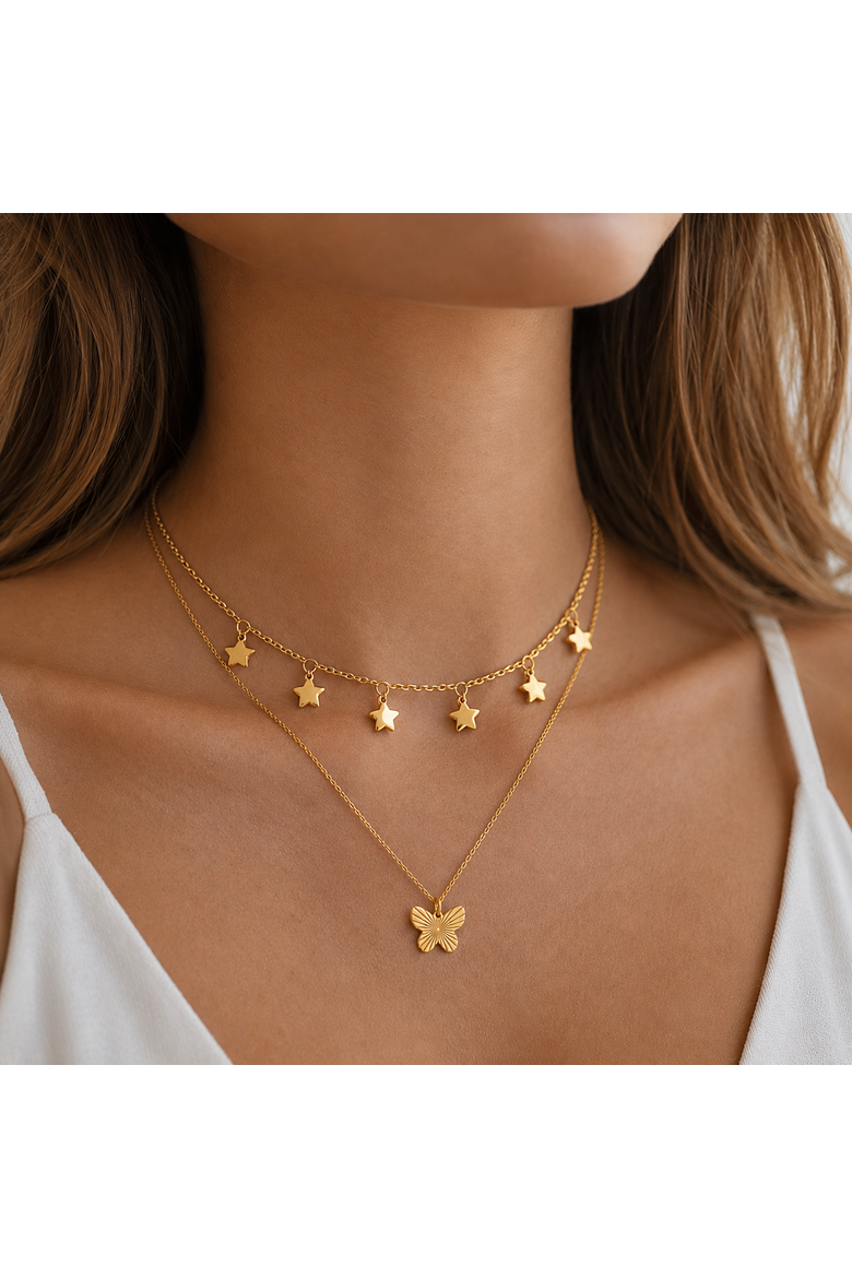 Gold-Flashed Star Choker Necklace, Alternate, color, Gold