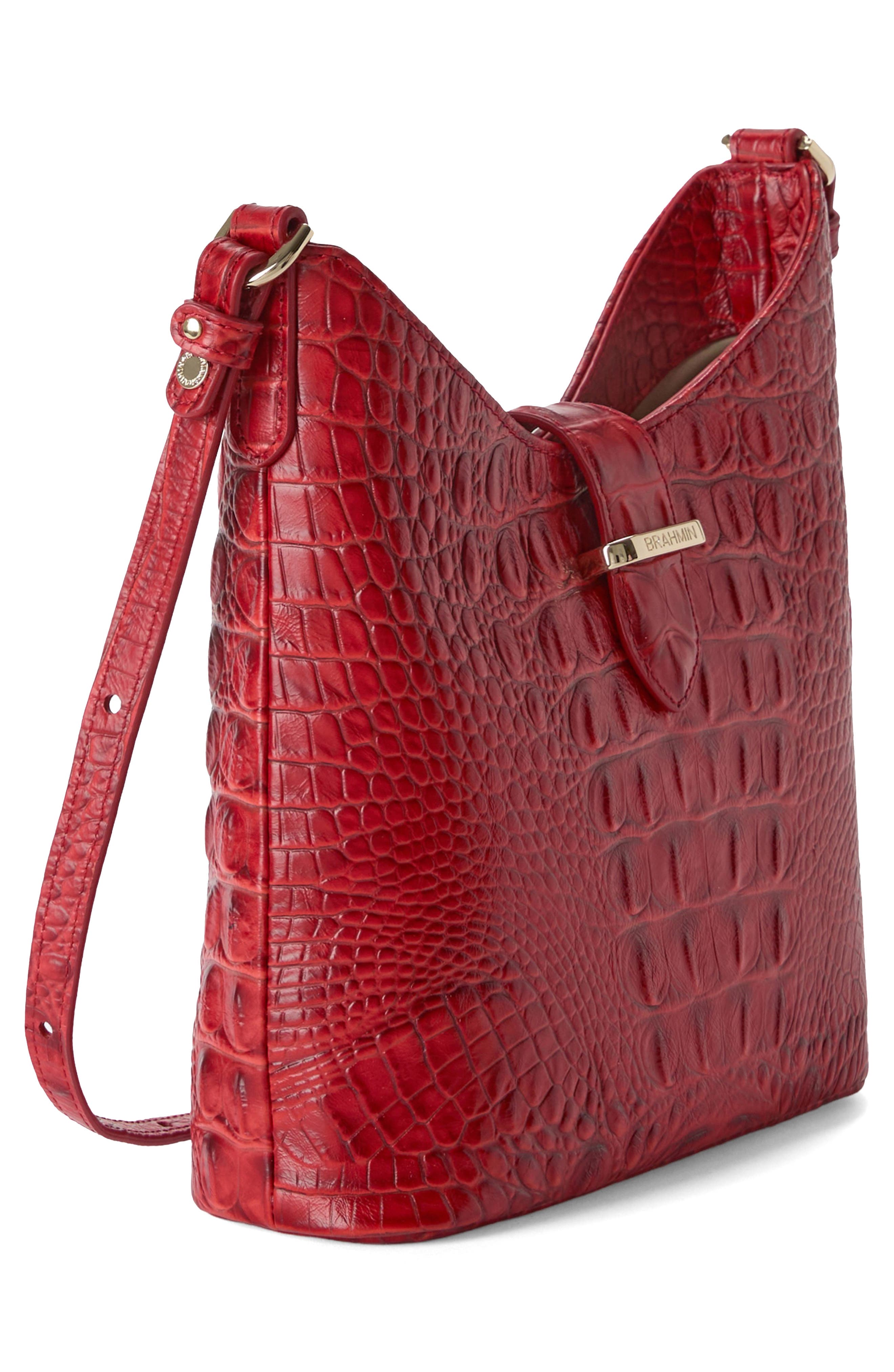 Small Gwynne Croc Embossed Leather Crossbody Bag, Alternate, color, SALSA