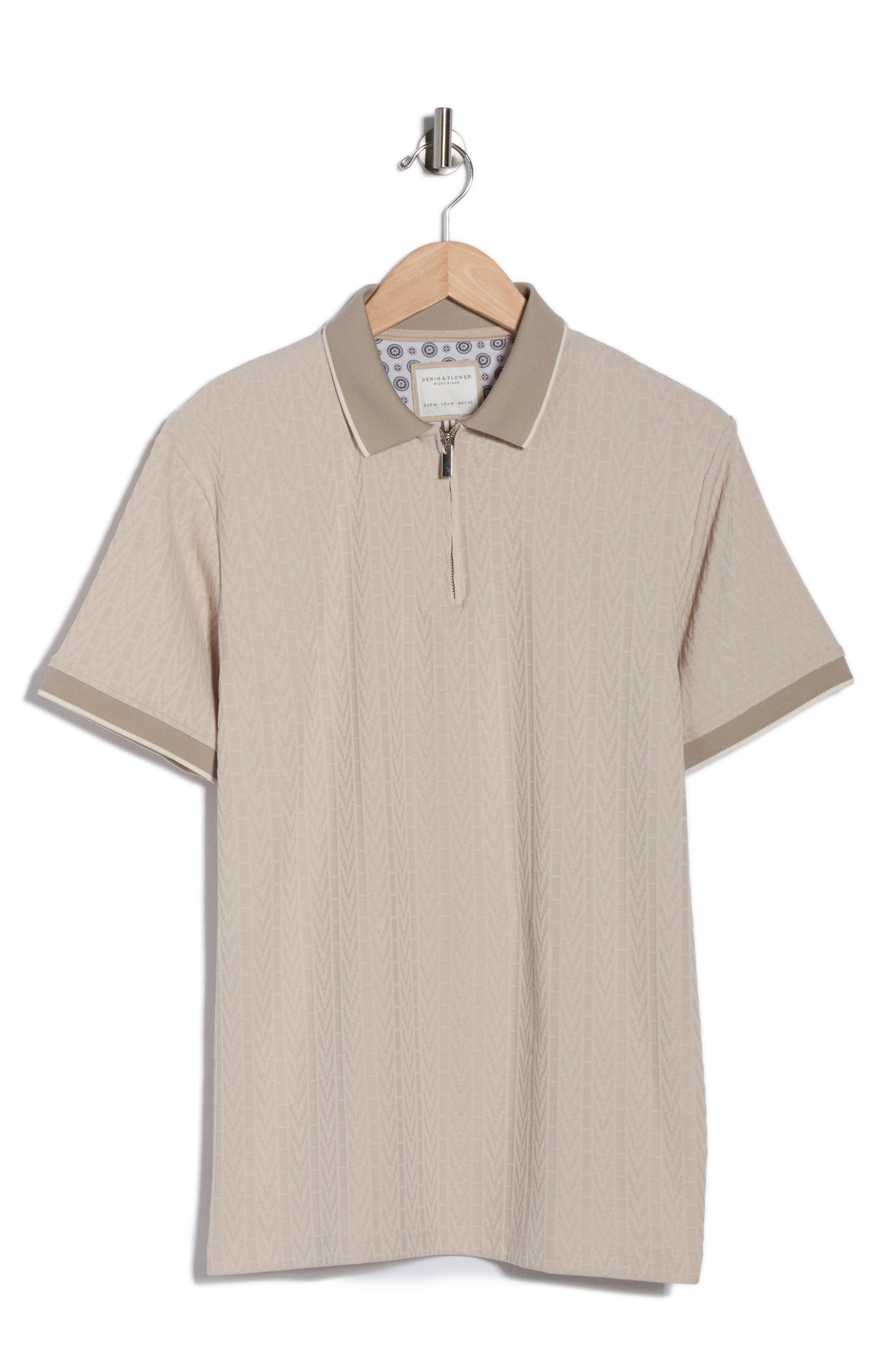 DENIM AND FLOWER Tipped Textured Quarter Zip Polo