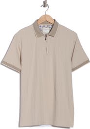 DENIM AND FLOWER Tipped Textured Quarter Zip Polo