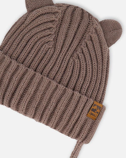 Deux Par Deux Baby Boy's Baby Knit Hat With Strings Taupe In Taupe