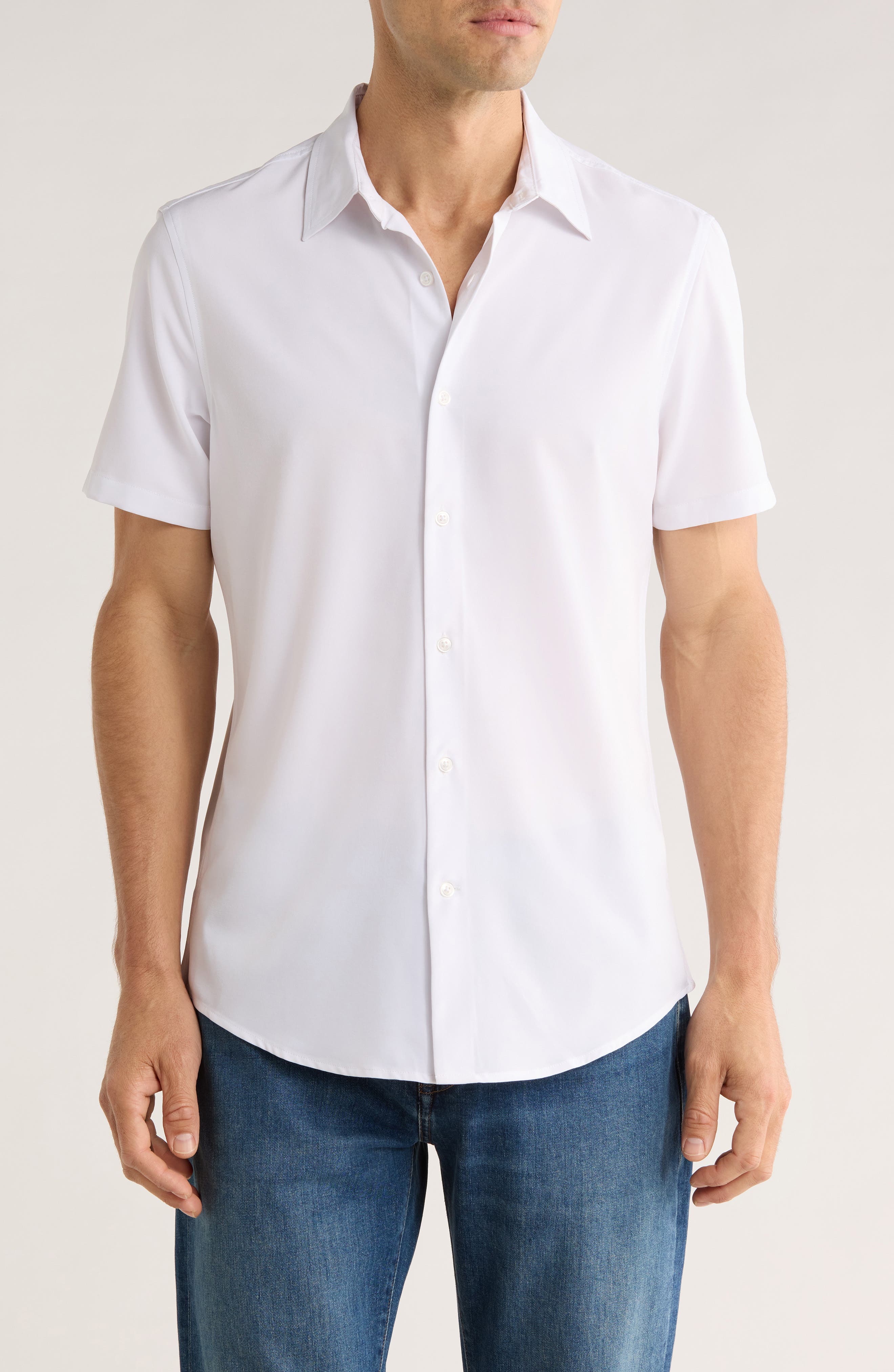Short Sleeve Performance Woven Button-Up Shirt - image 3
