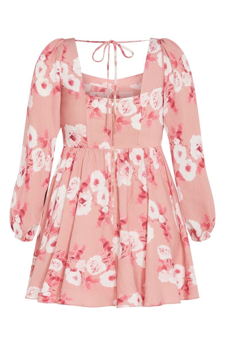City Chic Cordelia Rose Print Long Sleeve Minidress, Alternate, color, Vintage Rose