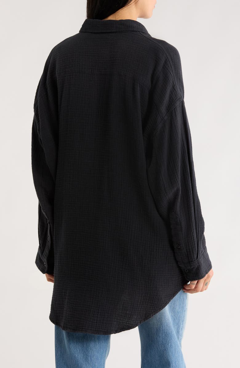 DENIMIST Utility Cotton Gauze Button-Up Shirt, Alternate, color, Black