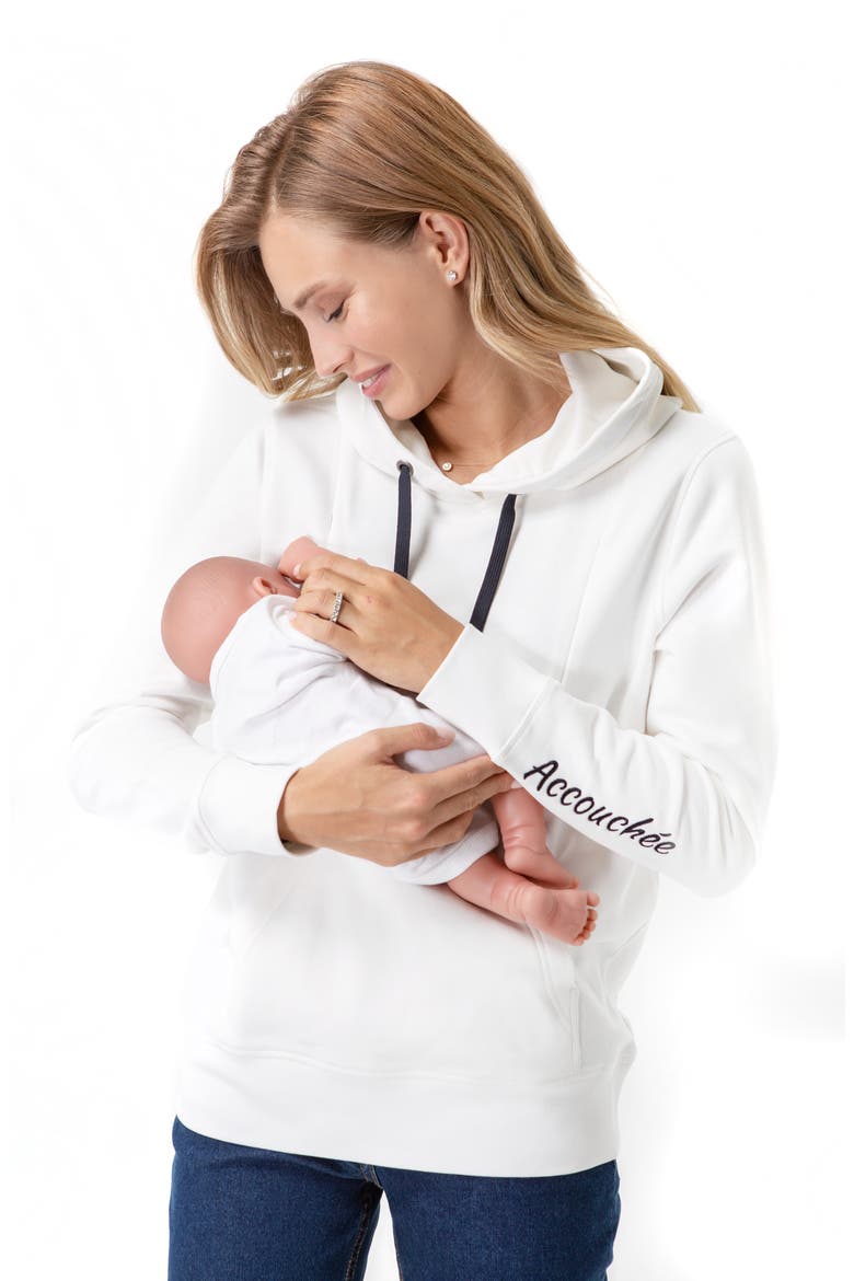 Iconic Maternity/Nursing Hoodie, Alternate, color, EGG SHELL