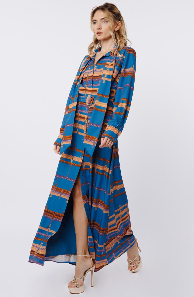 CIEBON Jameela Belted Long Sleeve Maxi Shirt Dress, Alternate, color, Blue