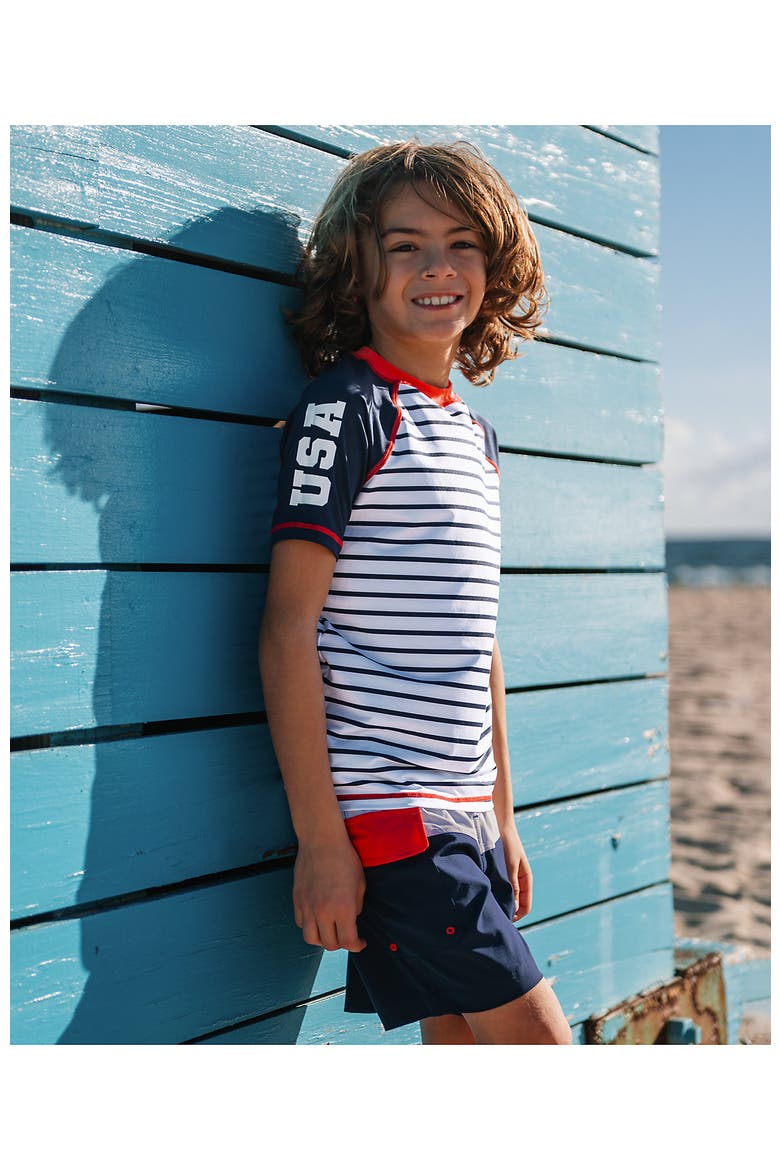 Boys Husky Short Sleeve UPF 50 Sun Protection Rash Guard, Alternate, color, Beach Glass Blue
