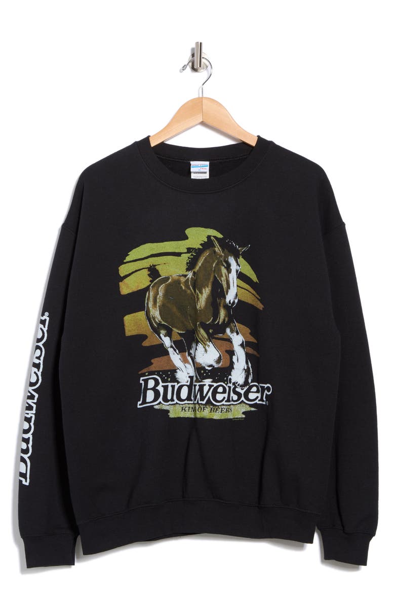 Junk Food Budweiser Crewneck Graphic Sweatshirt, Alternate, color, Black