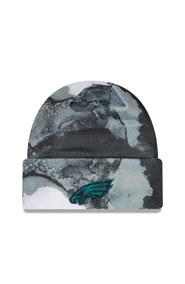New Era Men's New Era Black Philadelphia Eagles 2022 Sideline Ink Dye Tonal Cuffed Knit Hat, Alternate, color, 