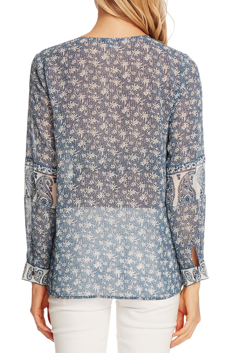 Vince Camuto Mix Print Tie Neck Peasant Blouse, Alternate, color,