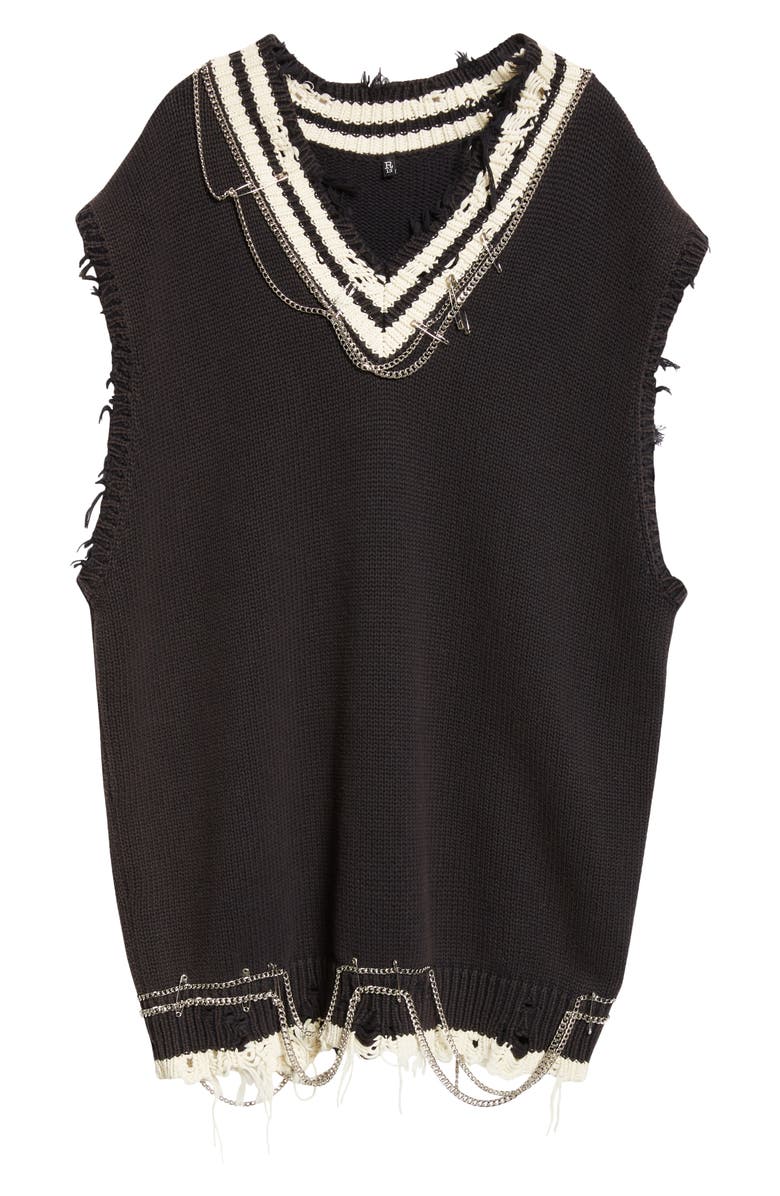 R13 Chain Embellished Distressed Oversize Vest Dress, Alternate, color,