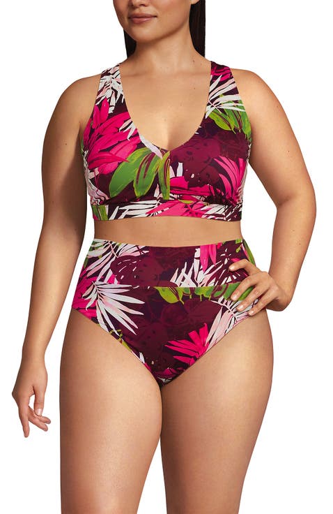 Chlorine Resistant V-neck Midkini Swimsuit Top and High Leg High Waisted Bottoms 2 Piece Set