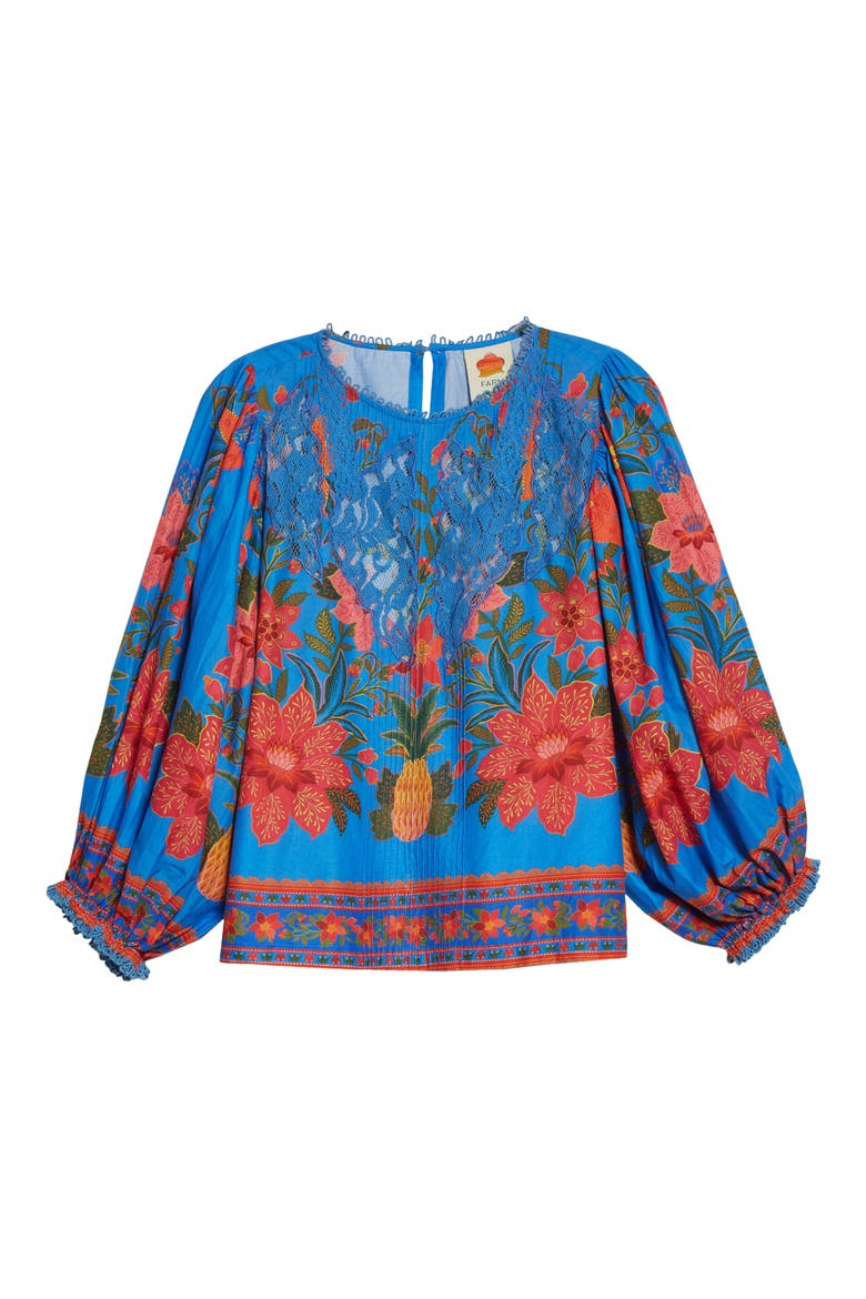 Tropical Tapestry Cotton Blouse, Alternate, color, BLUE TROPICAL TAPESTRY