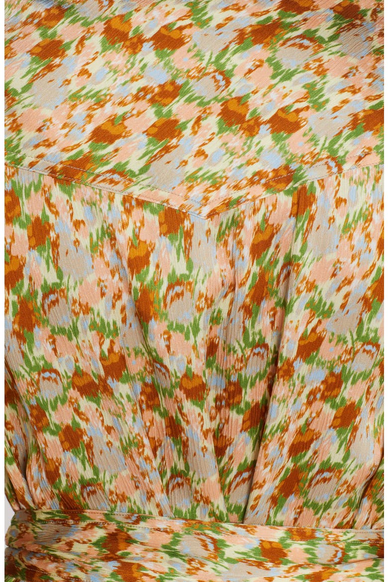Floral Print Belted Long Sleeve Crepe Shirtdress, Alternate, color, GREEN ESSENCE/ PINK FLOWER