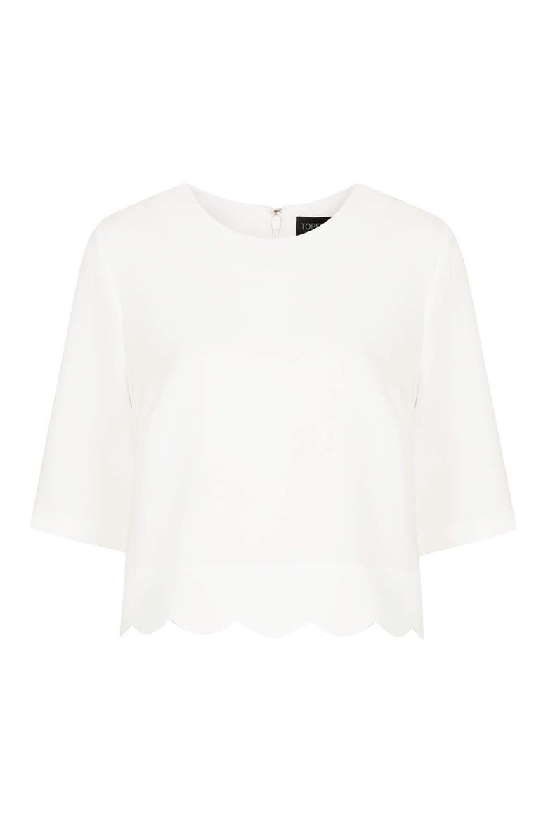 Crepe Scallop Hem Top, Alternate, color, IVORY