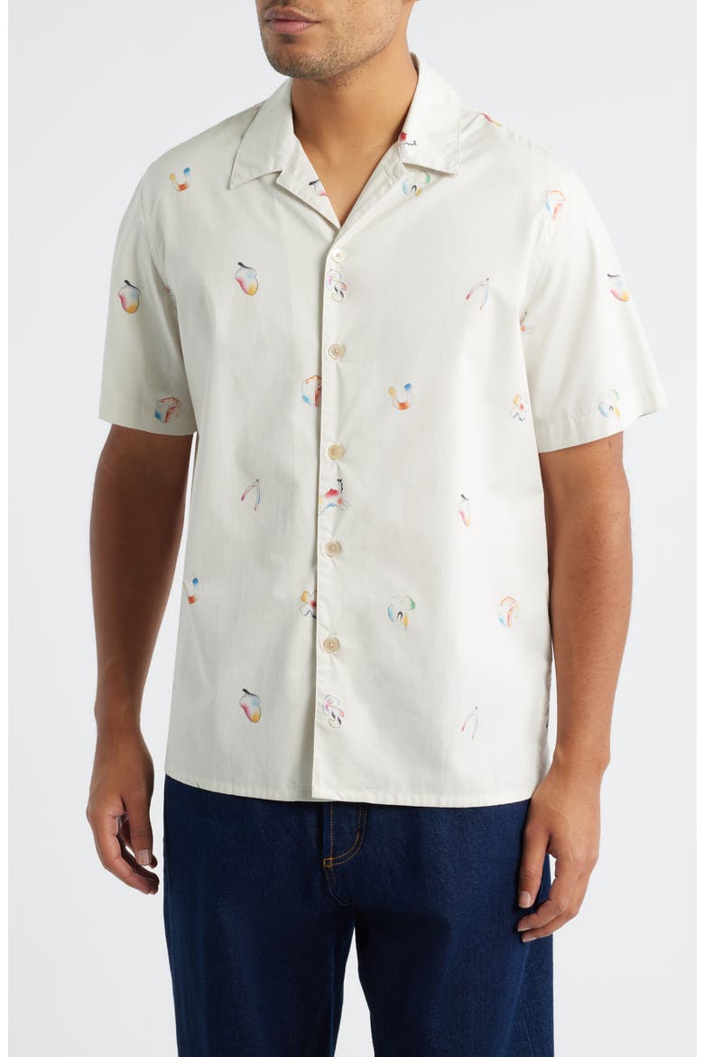 Casual Fit Print Cotton Camp Shirt, Main, color, OFF WHITE