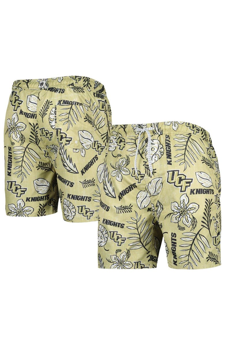 Wes & Willy Men's Wes & Willy Khaki UCF Knights Vintage Floral Swim Trunks, Main, color, Vegas Gold