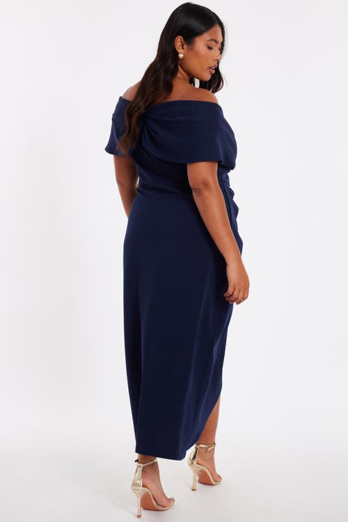 Quiz Plus Size Scuba Crepe Bardot Wrap Midi Dress In Black