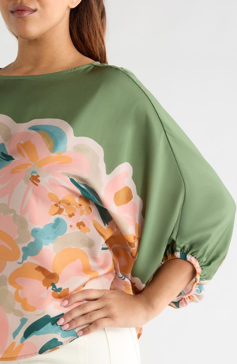 Wit & Wisdom Abstract Floral Peasant Sleeve Top, Alternate, color, Basil Multi