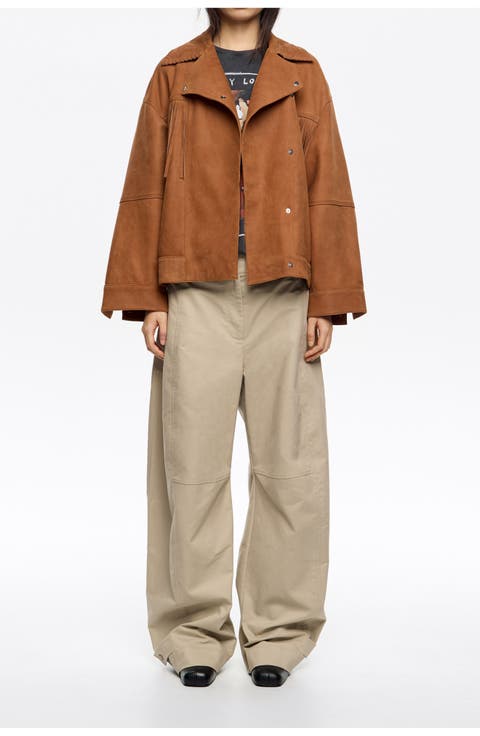 Leather Double-Breasted Fringed Leather Jacket